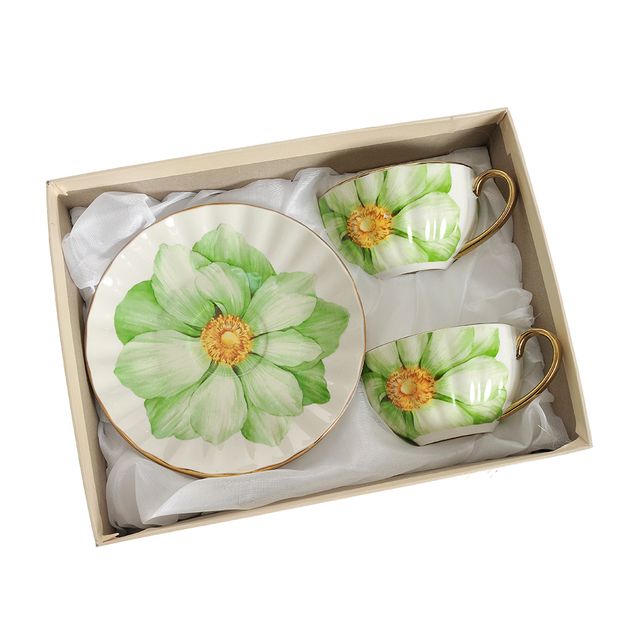 Set 2 cesti cu farfurii si model floare verde