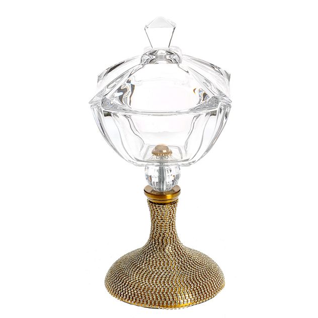 Bomboniera decorativa cu capac din sticla transparenta