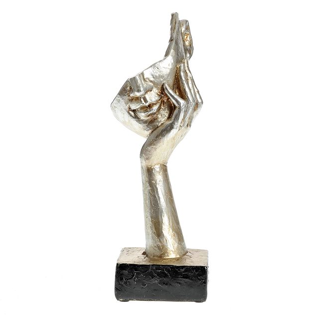 Statueta decorativa masca sustinuta de mana, finisaj argintiu 30 cm