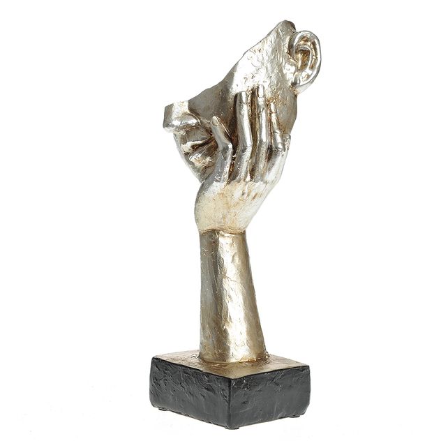 Statueta decorativa masca sustinuta de mana, finisaj argintiu 30 cm