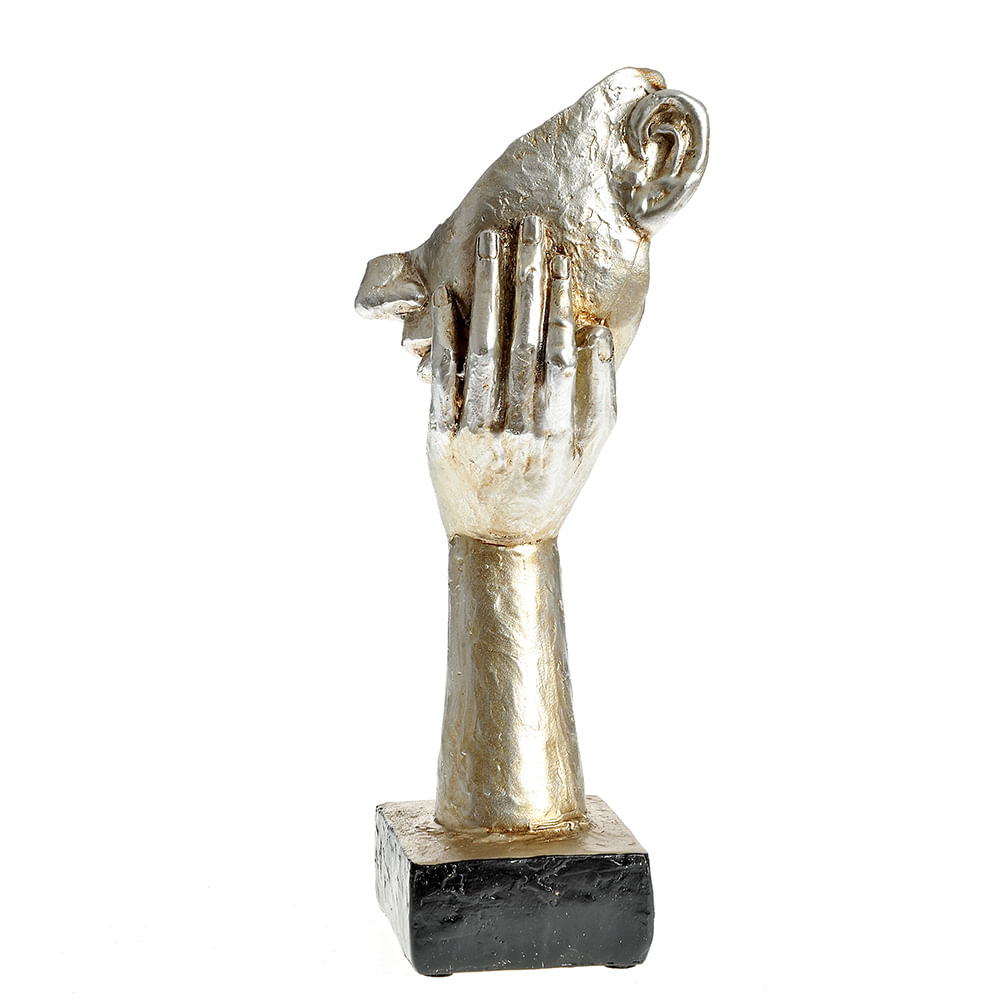 Statueta decorativa masca sustinuta de mana, finisaj argintiu 30 cm - 2 | YEO