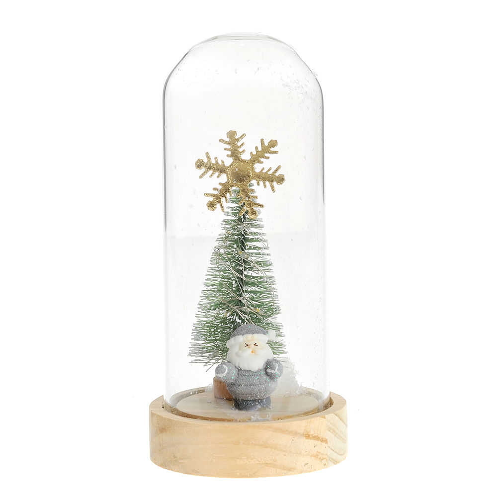 Decoratiune cu led Mos Craciun gri cu brad 16.5 cm