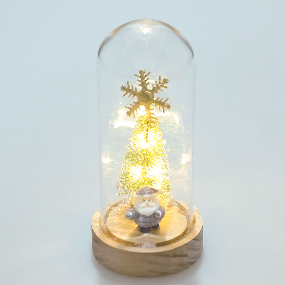 Decoratiune cu led Mos Craciun gri cu brad 16.5 cm - 1 | YEO