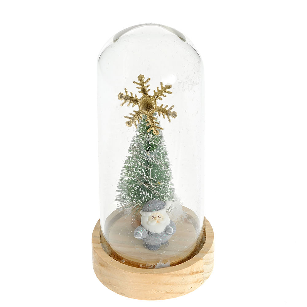 Decoratiune cu led Mos Craciun gri cu brad 16.5 cm - 2 | YEO