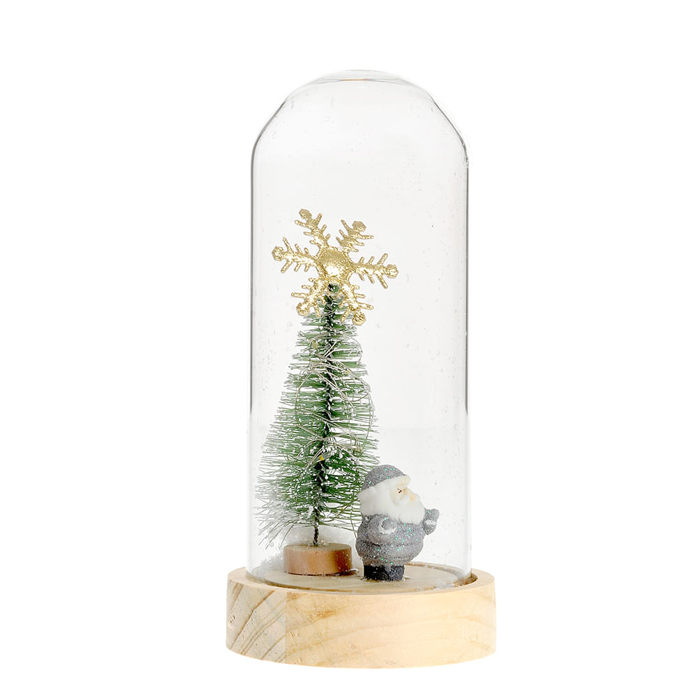 Decoratiune cu led Mos Craciun gri cu brad 16.5 cm - 3 | YEO