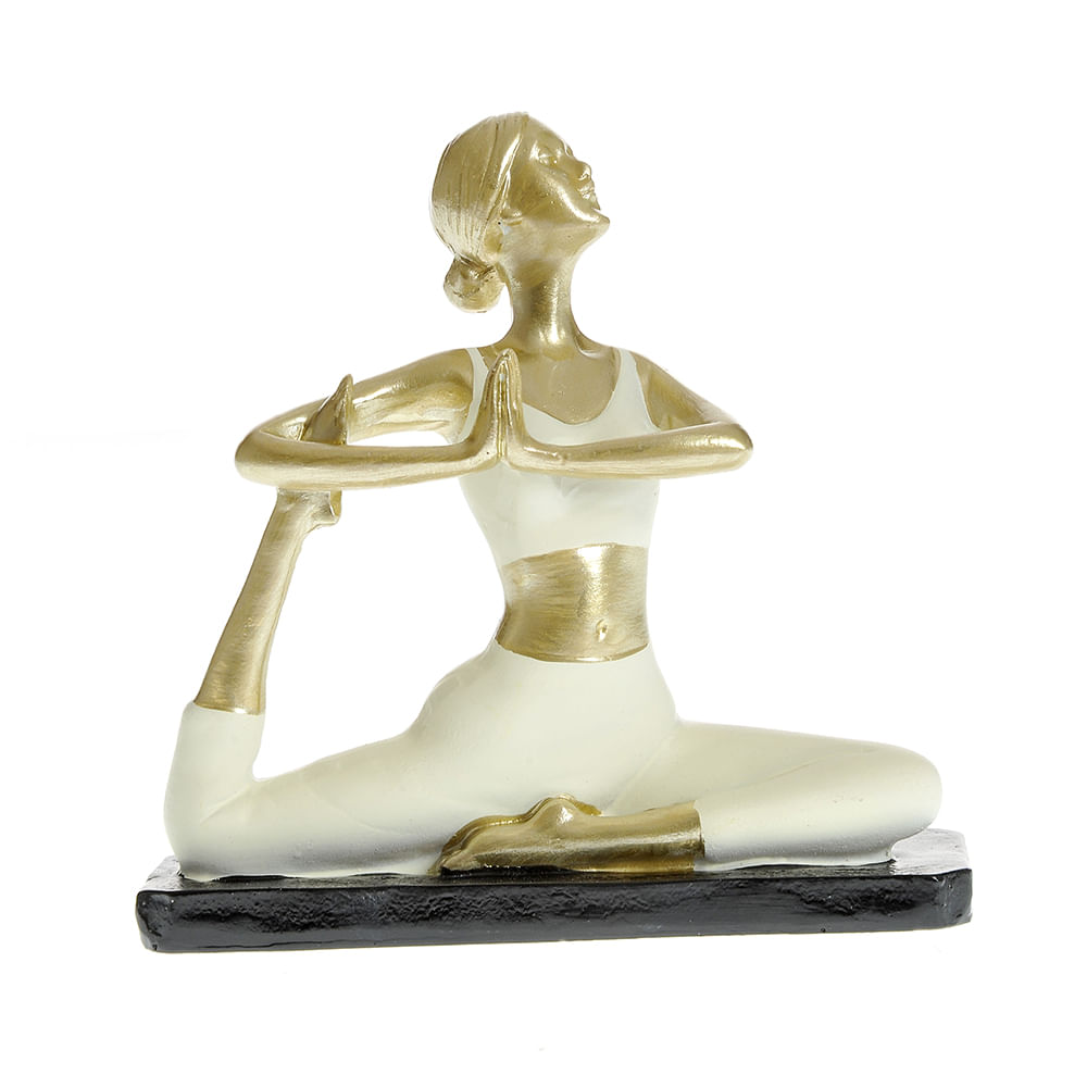 Statueta-decorativa-femeie-in-pozitie-yoga-finisaj-auriu-alb-10-cm - 1 | YEO
