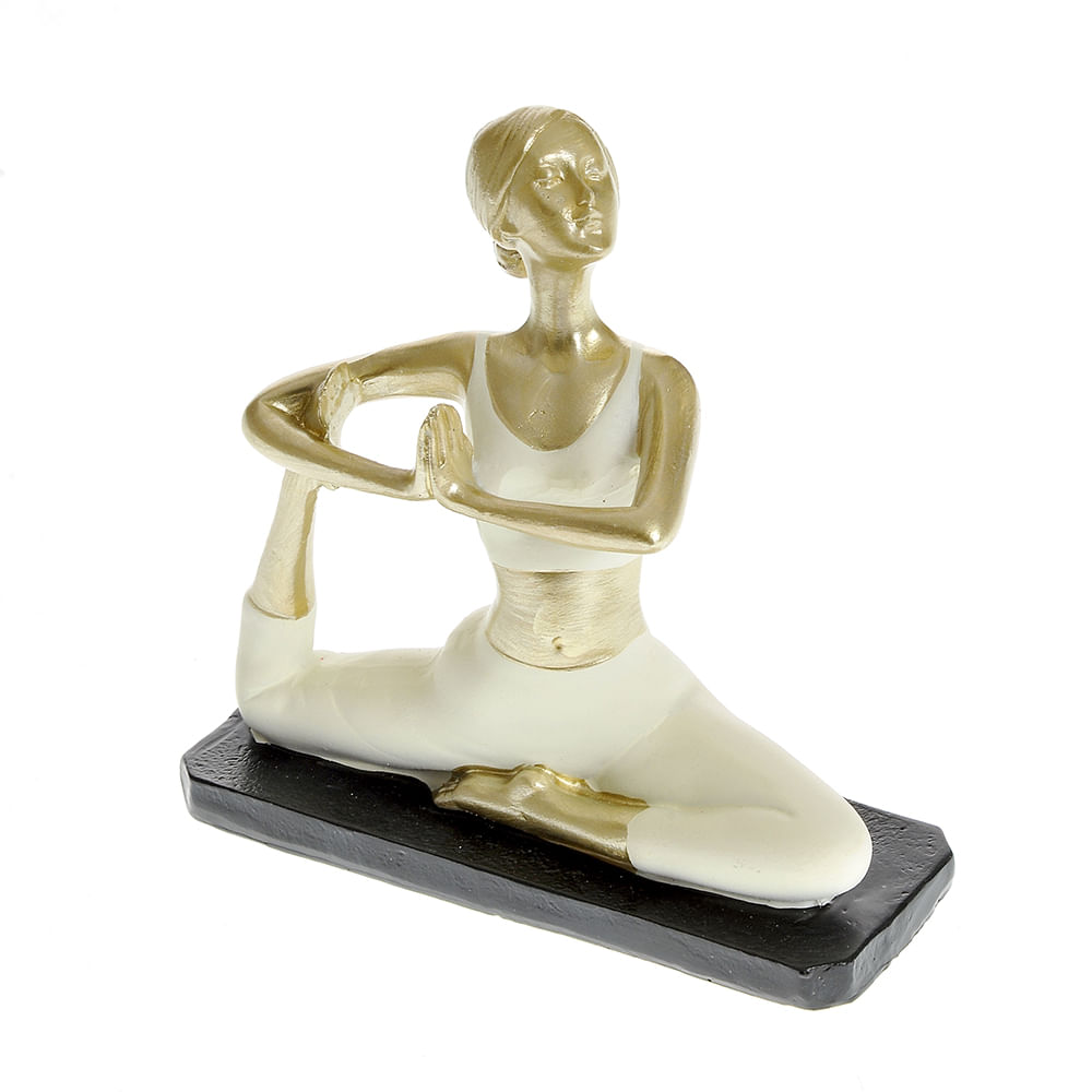 Statueta-decorativa-femeie-in-pozitie-yoga-finisaj-auriu-alb-10-cm - 2 | YEO