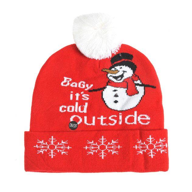 Caciula rosie cu Om de zapada si led-uri