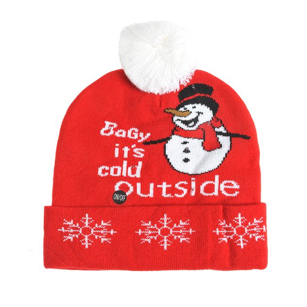 Caciula rosie cu Om de zapada si led-uri