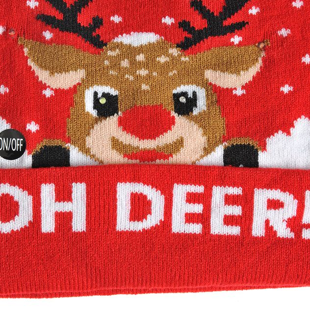 Caciula rosie cu led-uri si text Oh Deer