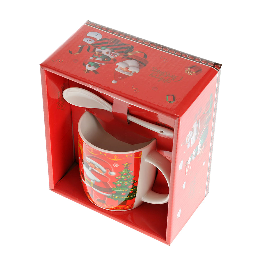 Cana 400 ml cu lingurita si farfurie, model craciun - 2 | YEO