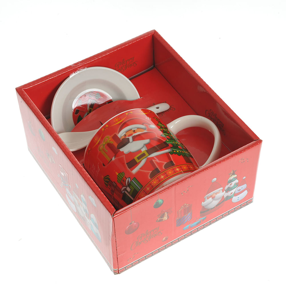 Cana 400 ml cu lingurita si farfurie, model craciun - 3 | YEO