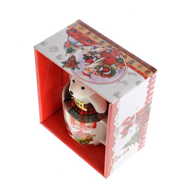 Cana cu lingurita si ursulet model craciun 370 ml