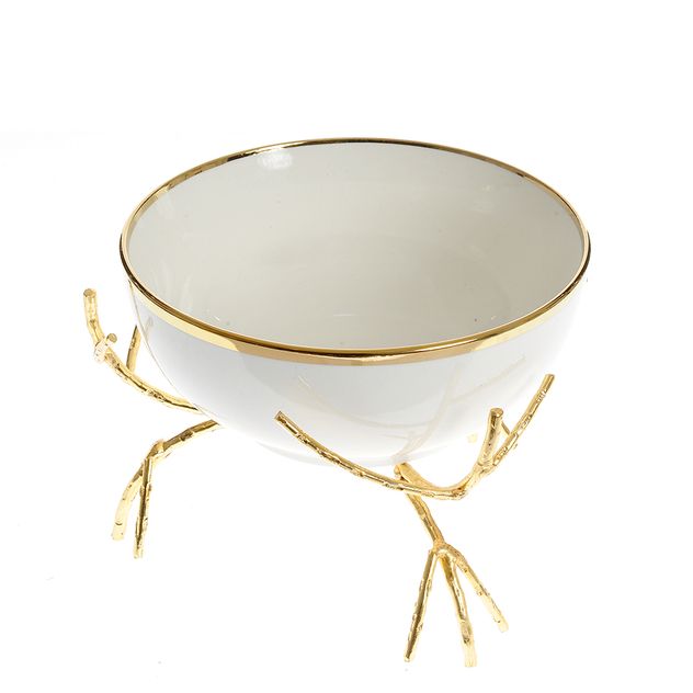 Bol ceramic cu suport metalic auriu