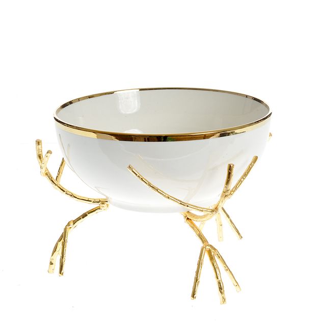 Bol ceramic cu suport metalic auriu