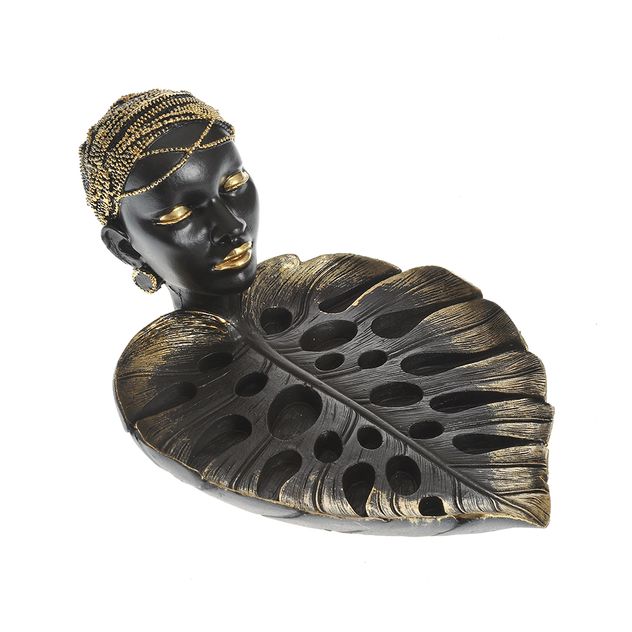 Tava decorativa in forma de frunza cu bust feminin