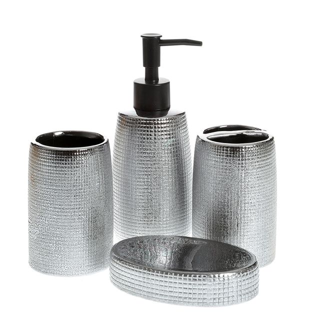 Set accesorii de baie argntiu texturat