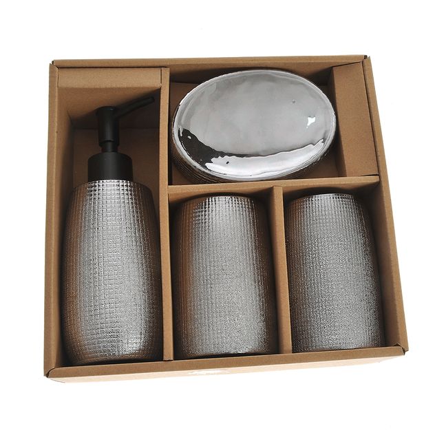 Set accesorii de baie argntiu texturat