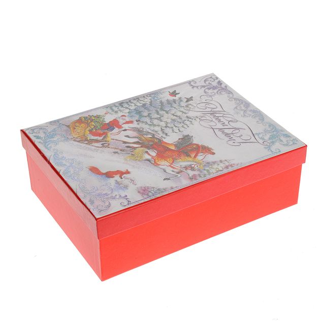 Cutie de cadou cu Mos Craciun si sanie cu reni