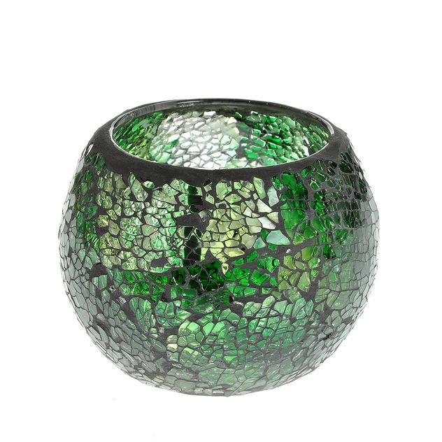 Suport lumanare mozaic sticla verde