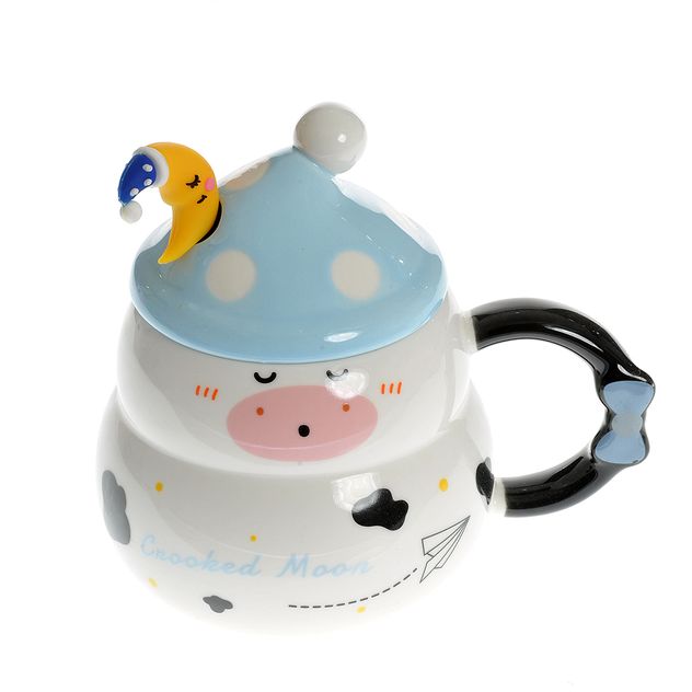 Cana ceramica cu capac Crooked Moon si design vacuta 450 ml