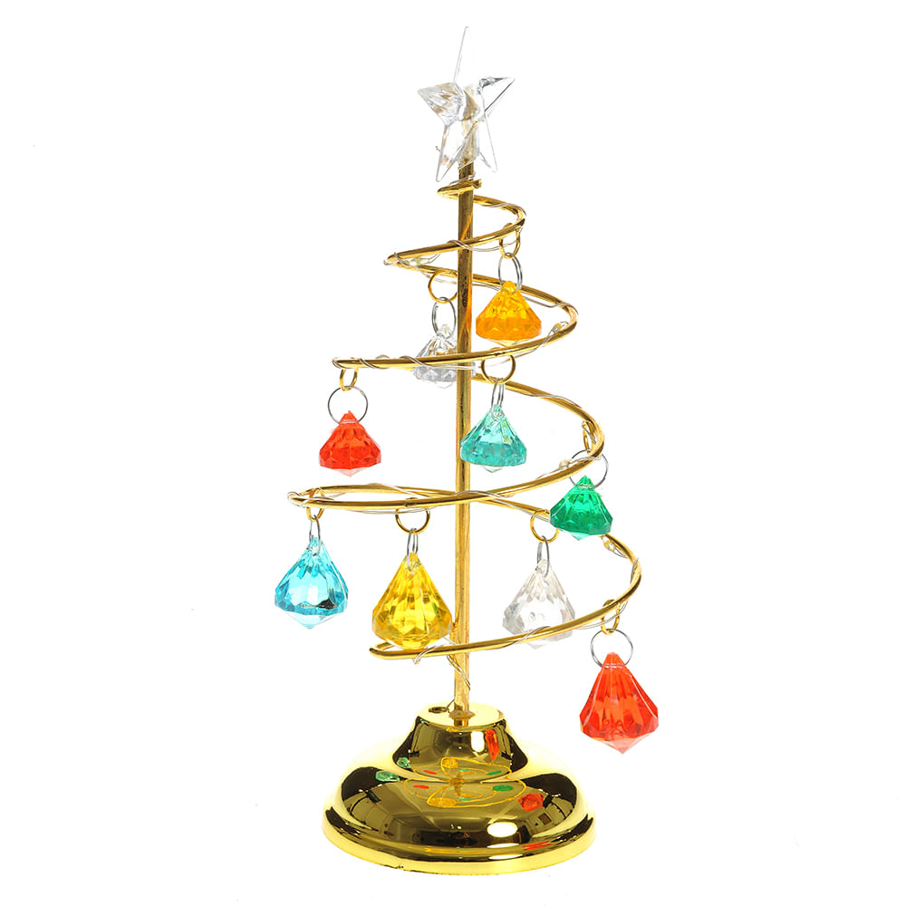 Decoratiune brad auriu cu pietre multicolore si led 21 cm - 1 | YEO