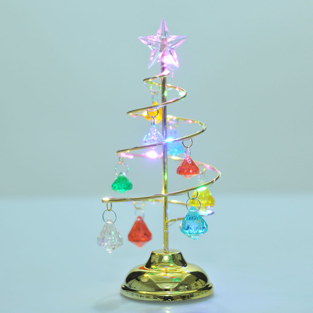 Decoratiune brad auriu cu pietre multicolore si led 21 cm - 3 | YEO