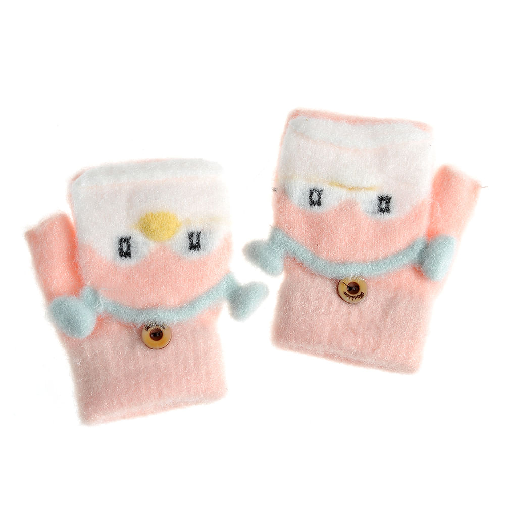 Manusi roz cu clapeta, model cu pinguin