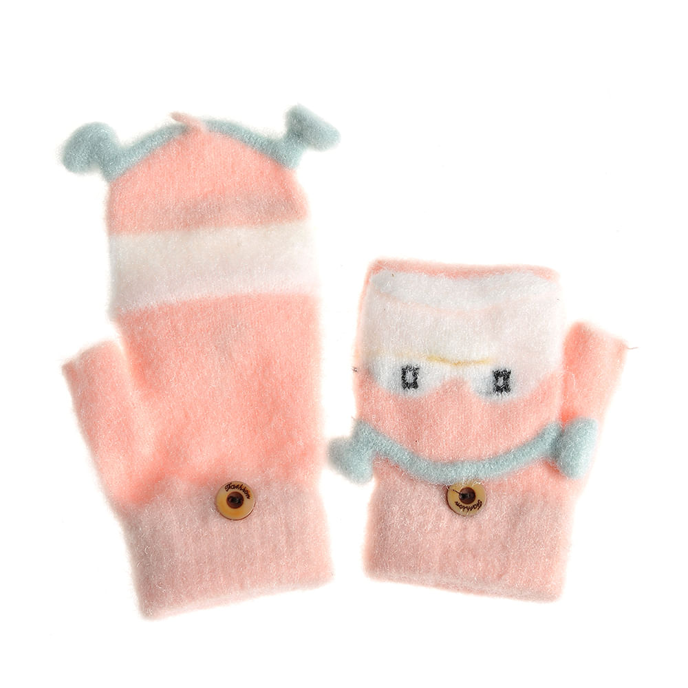 Manusi roz cu clapeta, model cu pinguin - 1 | YEO