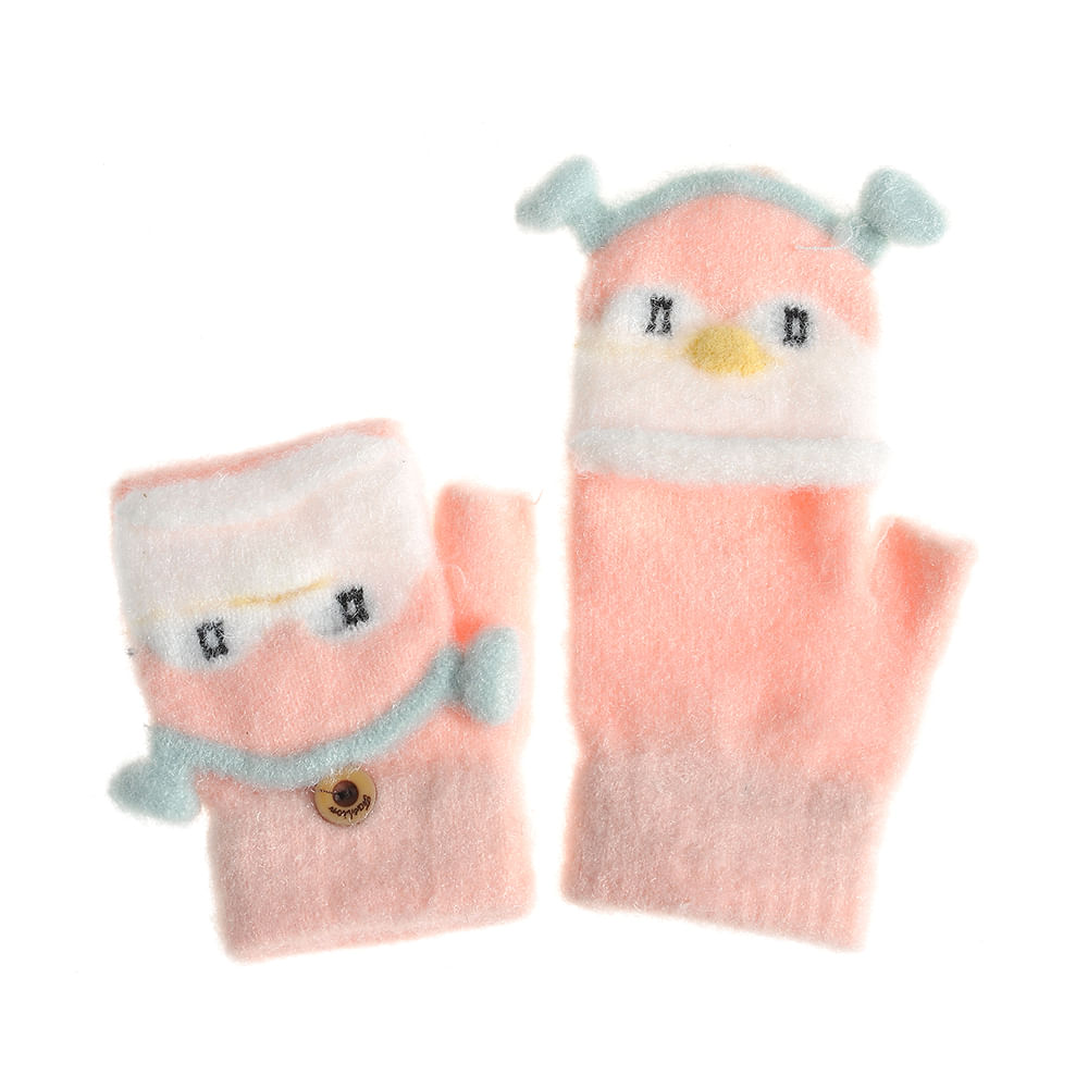 Manusi roz cu clapeta, model cu pinguin - 2 | YEO