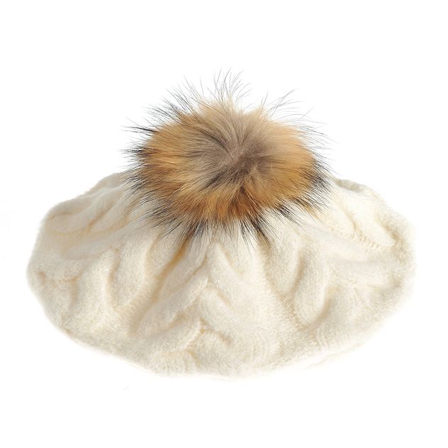 Bereta alba cu puf maro