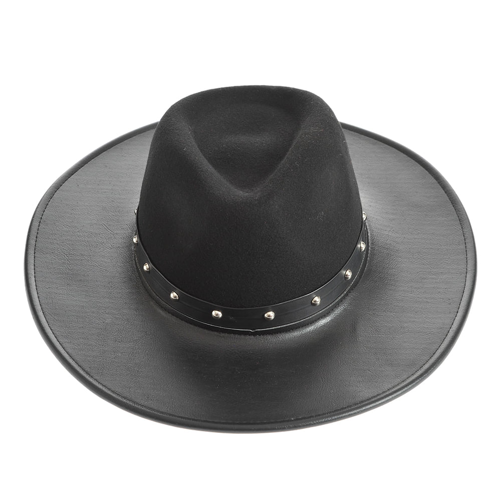 Palarie neagra cu bor din piele sintetica - 1 | YEO