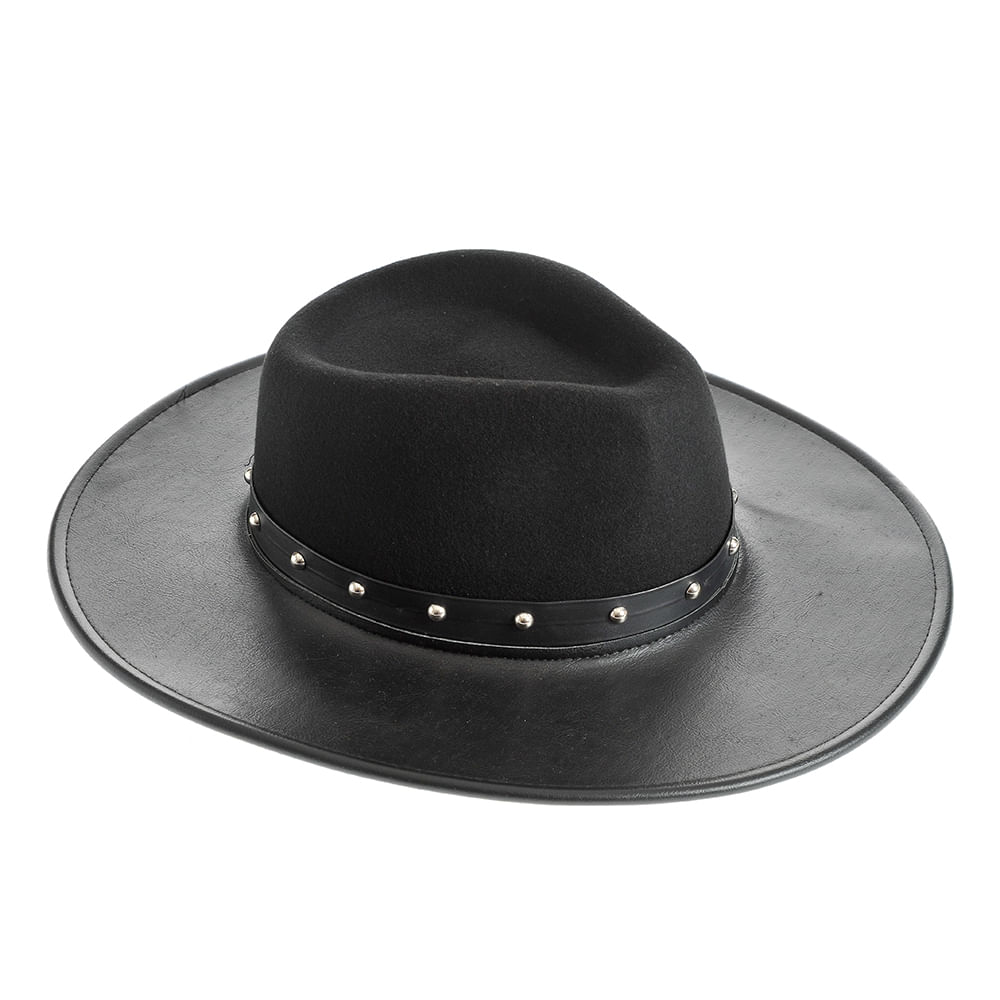 Palarie neagra cu bor din piele sintetica - 3 | YEO
