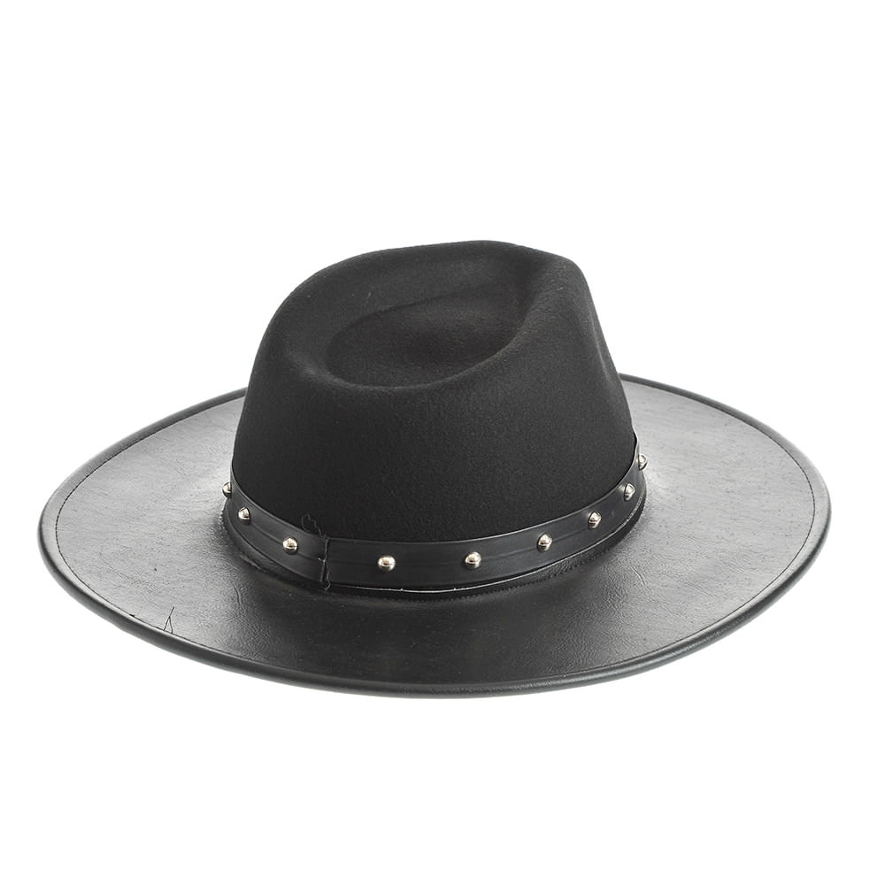 Palarie neagra cu bor din piele sintetica - 4 | YEO