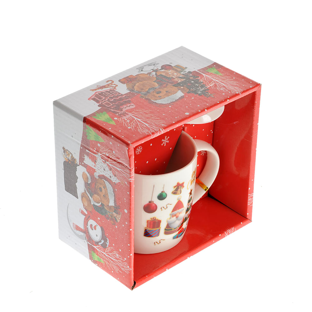 Cana alba cu lingurita imprimeu craciun 370 ml - 1 | YEO