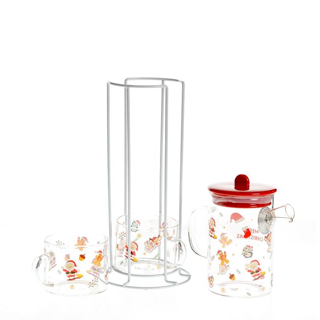 Set ceainic  590 ml cu doua cani 280 ml model craciun