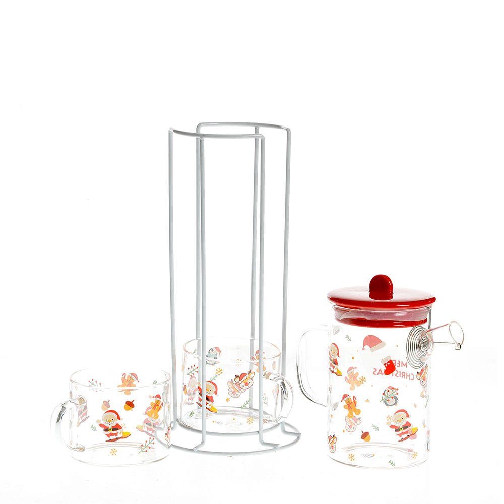 Set ceainic  590 ml cu doua cani 280 ml model craciun - 1 | YEO