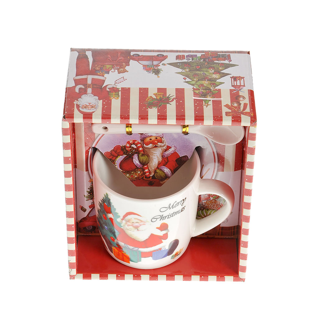 Cana alba cu lingurita imprimeu Mos Craciun 200 ml - 1 | YEO