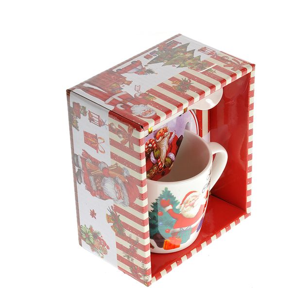 Cana alba cu lingurita imprimeu Mos Craciun 200 ml
