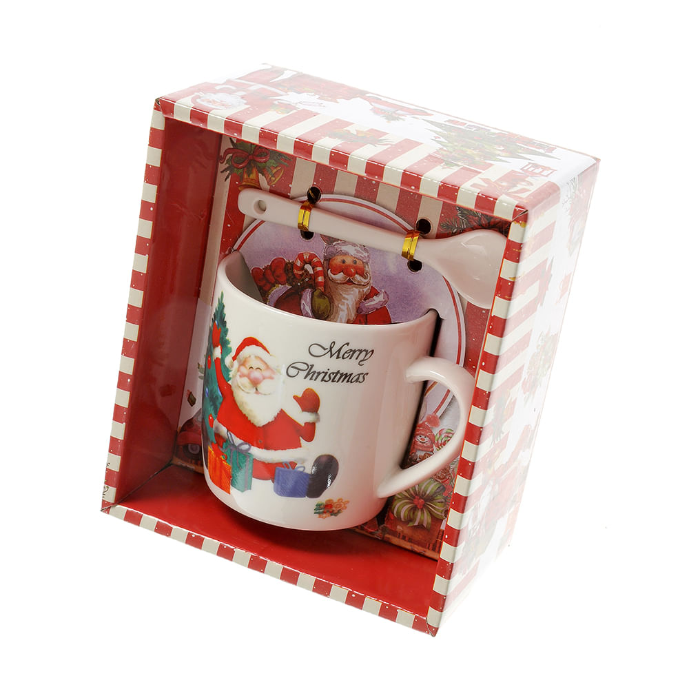 Cana alba cu lingurita imprimeu Mos Craciun 200 ml - 3 | YEO