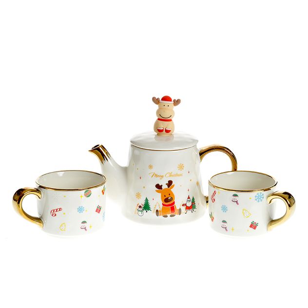 Set ceainic 550 ml cu 2 cesti 220 ml model craciun