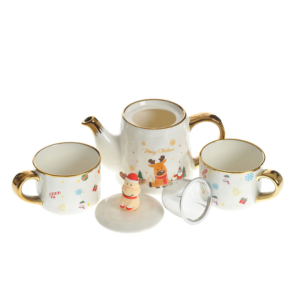 Set ceainic 550 ml cu 2 cesti 220 ml model craciun - 4 | YEO