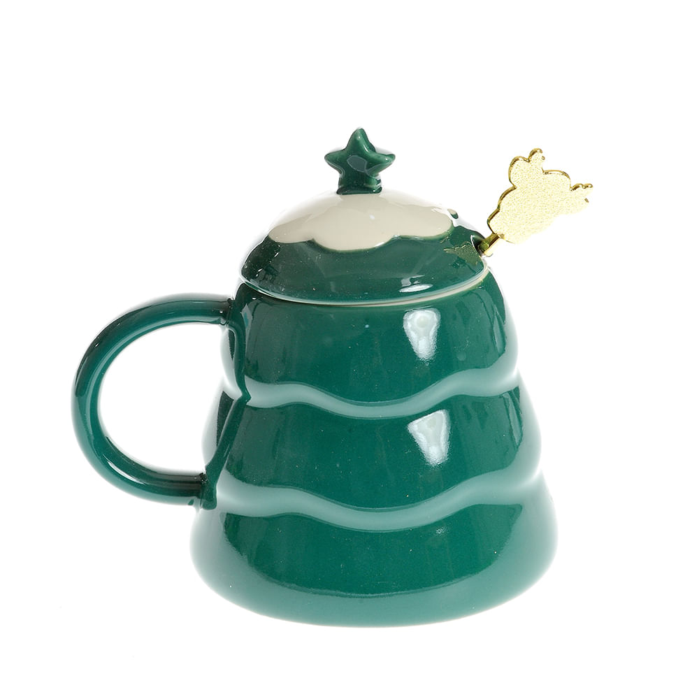Cana verde cu capac si lingurita 450 ml - 1 | YEO