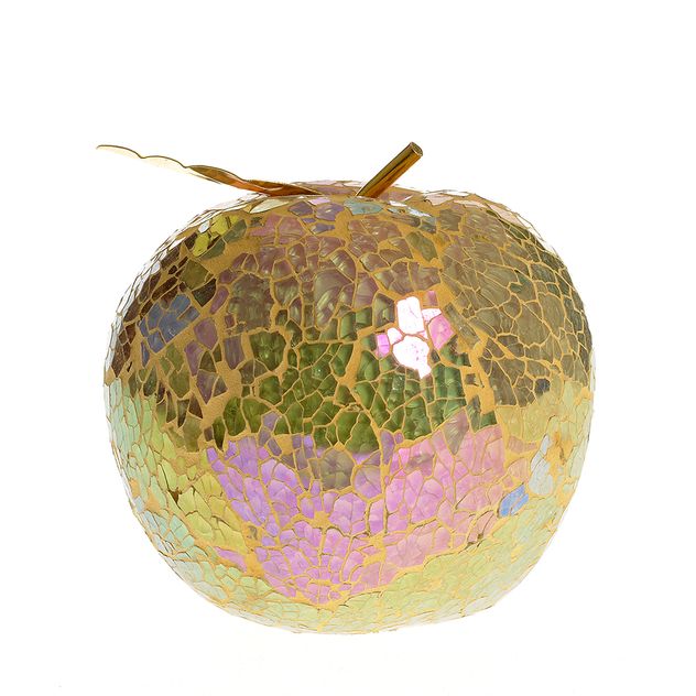 Decoratiune mar auriu din sticla mozaic cu frunza aurie 11 cm