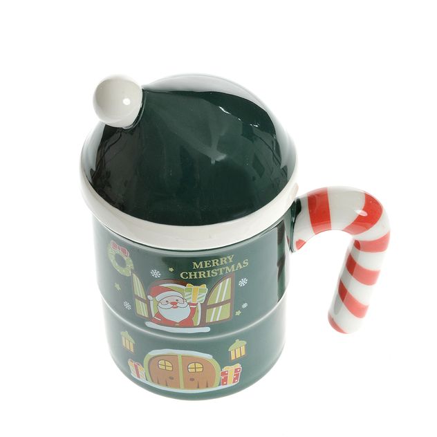 Cana verde cu capac model craciun 320 ml