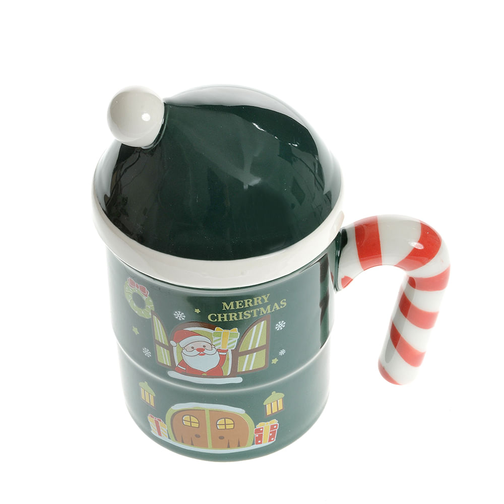 Cana verde cu capac model craciun 320 ml - 1 | YEO