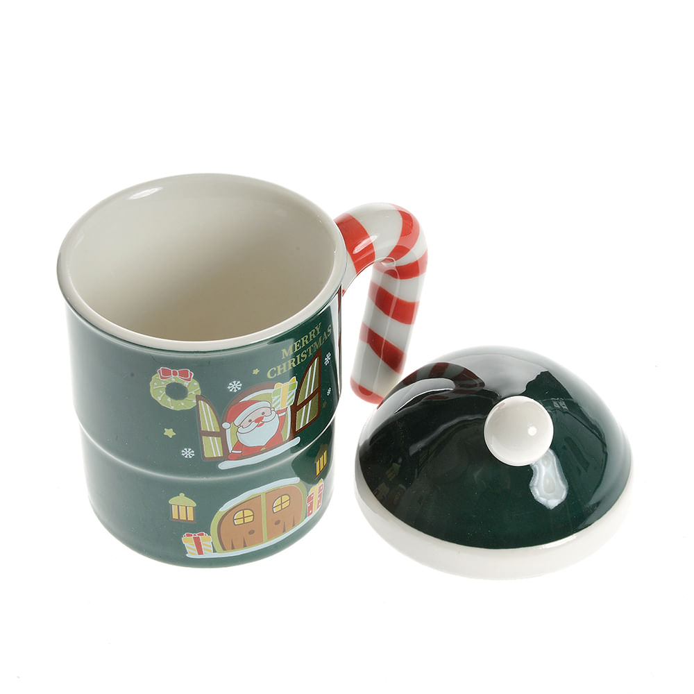 Cana verde cu capac model craciun 320 ml - 3 | YEO