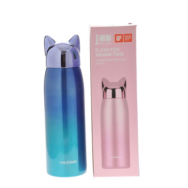 Termos albastru cu capac in forma de pisica