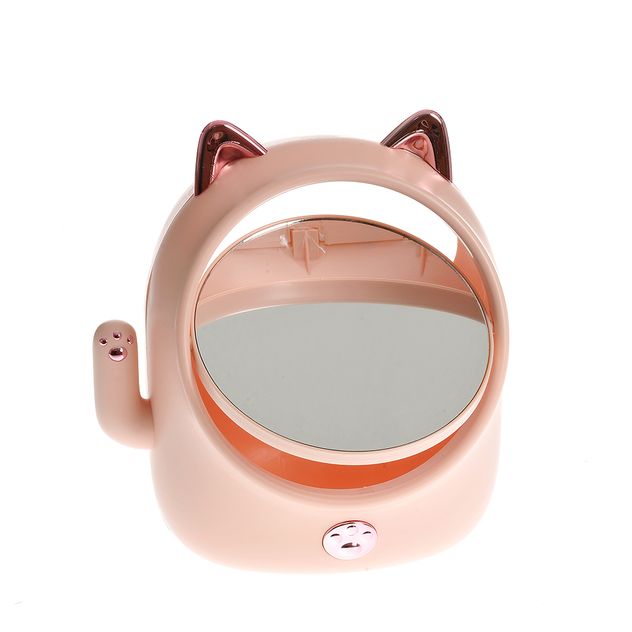Oglinda LED portabila cu design pisicuta si compartiment