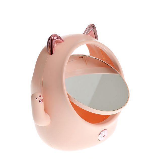 Oglinda LED portabila cu design pisicuta si compartiment
